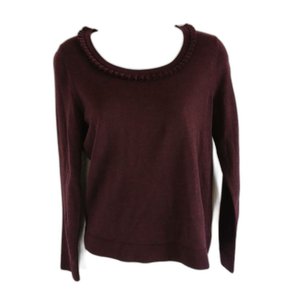 Talbots Sweater Wool Maroon  Ruffle Round Neck Wool Sz Ps Career Academia Preppy
